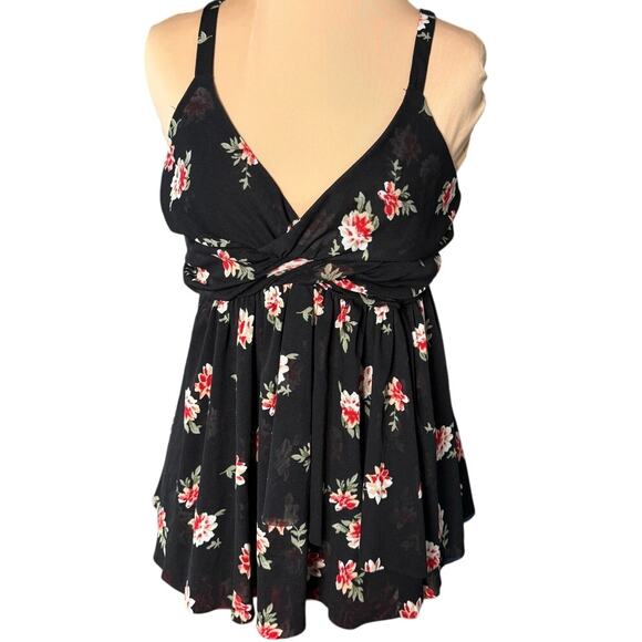 Express Y2K Floral Babydoll Spaghetti Strap Twist Front Top Size Medium - Picture 2 of 8